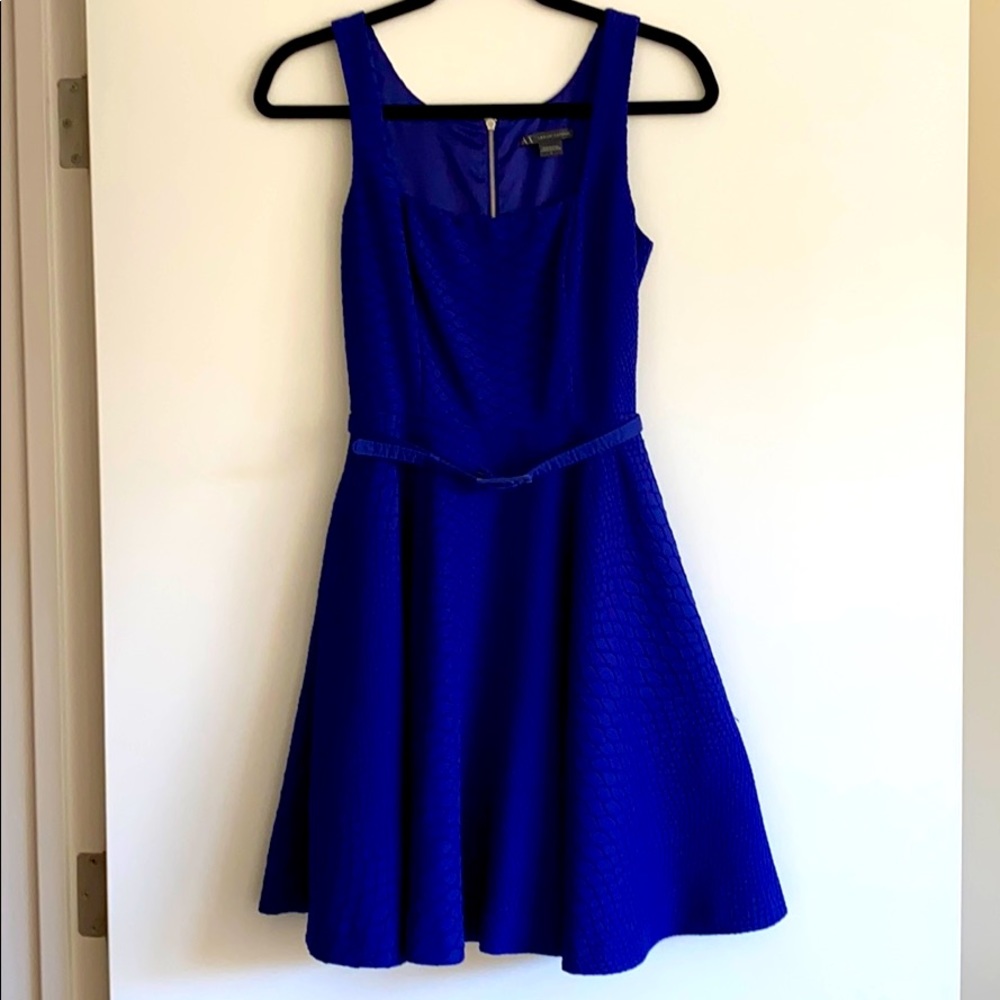 A/X Sapphire Blue Fit and Flare Belted Dress - 2